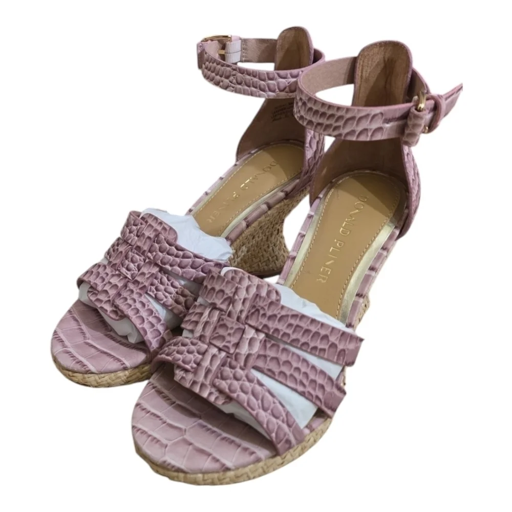 NIB Donald Pliner Trixee Crocco Leather Ankle Strap Wedge Espadrille Sandals 6